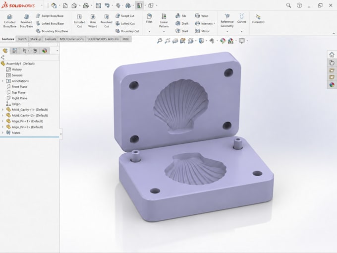 create silicone mold design, resin mold and plastic solidworks product cad model