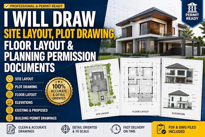 create site layout, plot drawing, floor layout and building permit drawings