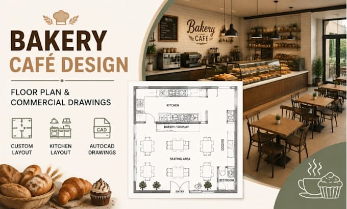 design bakery cafe layout, floor plan commercial  autocad drawings