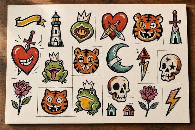 make tattoo flash design set in ignorant style
