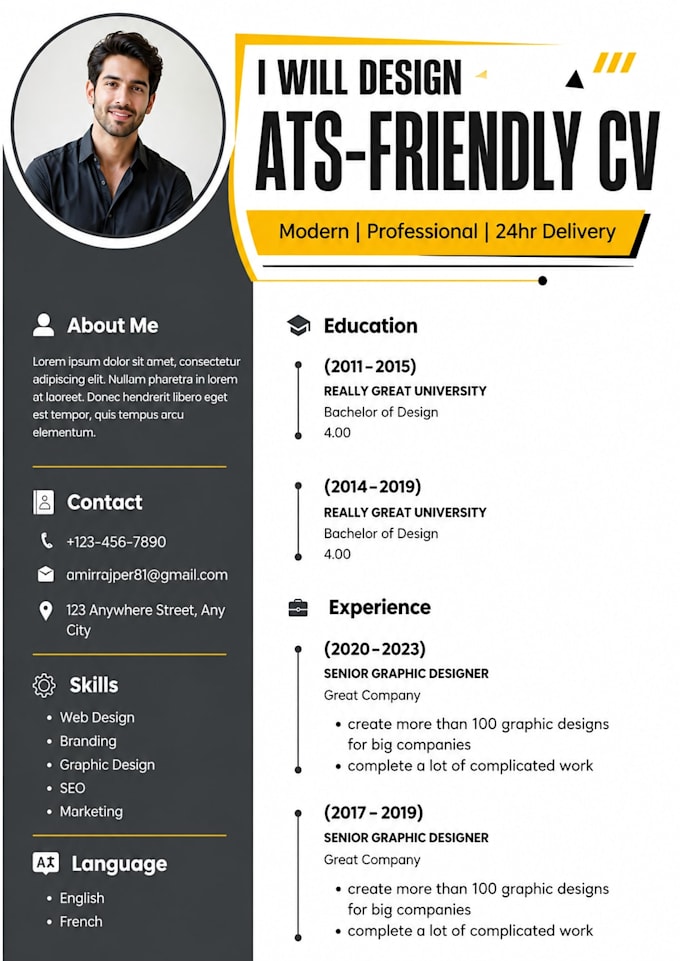 design professional CV and resume with ats format