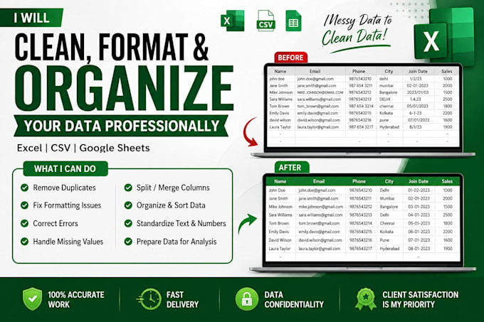 clean, format, and organize your excel or CSV data professionally