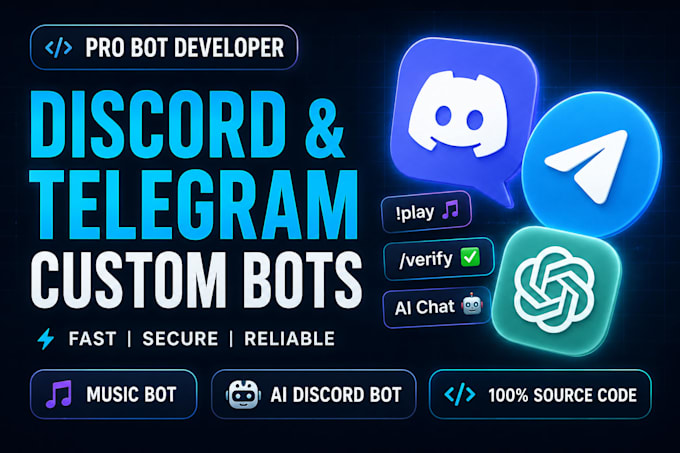build custom discord bot, music bot, telegram or trading bot