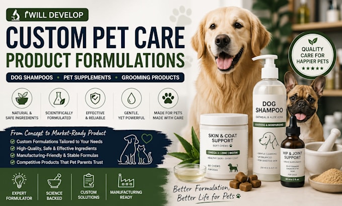 develop custom pet care product formulation for dog shampoo and supplements