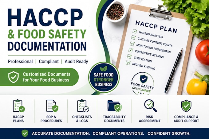 create haccp food safety plans, sops, checklists and traceability documents