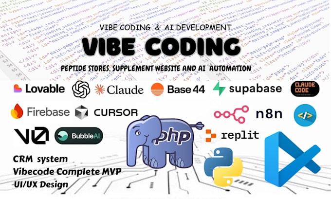 build peptide website, vibe coded app, backend with superbase, firebase