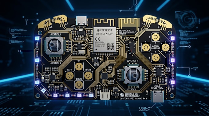 design custom esp32 gaming controller pcb, keyboard, embedded systems, firmware
