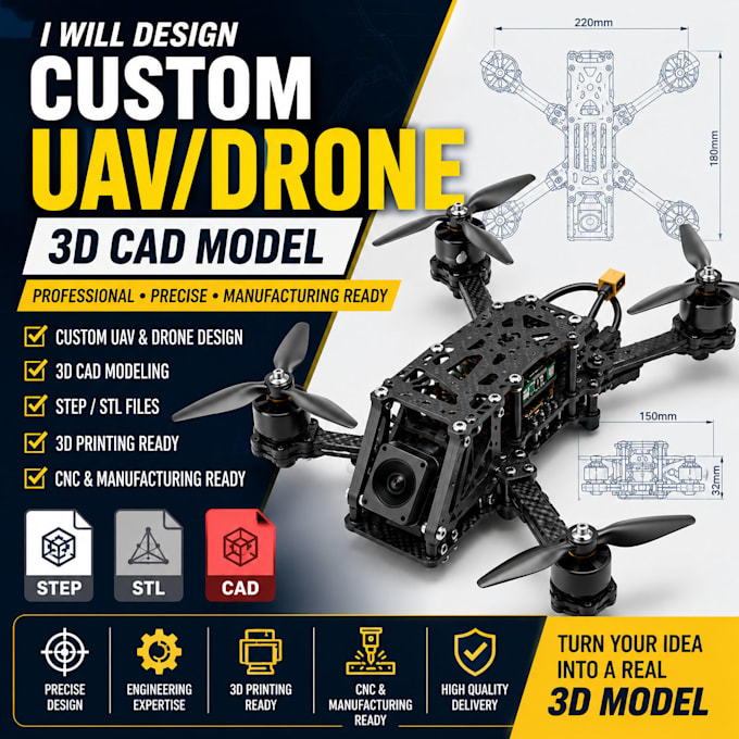 design a custom uav drone and 3d cad model