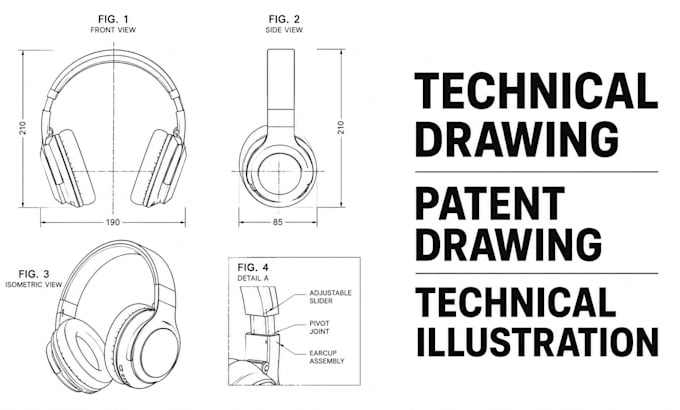 create technical drawing, patent drawing and technical illustration