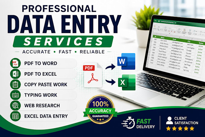 do accurate data entry, PDF to word, excel data entry and typing work