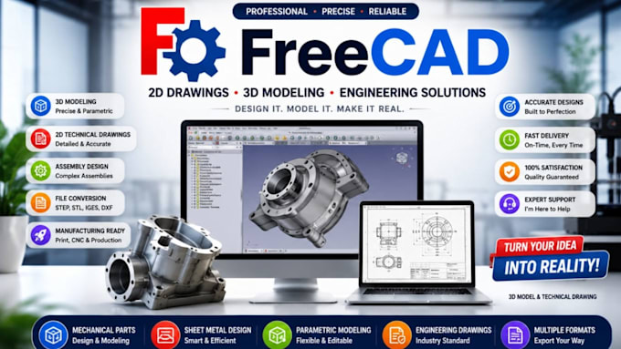 do 3d modelling for you in freecad