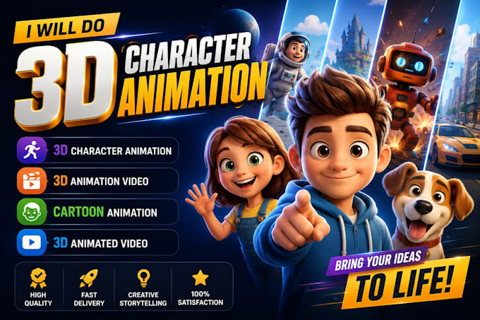 3d character animation, 3d animation video, cartoon animation, 3d animated video
