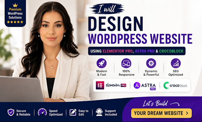 design wordpress website using elementor pro, astra pro and crocoblock