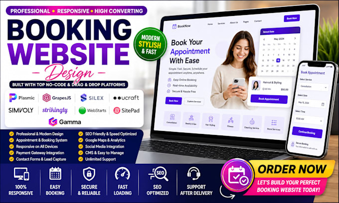 build plasmic grapesjs silex simvoly strikingly  sitepad gamma booking website
