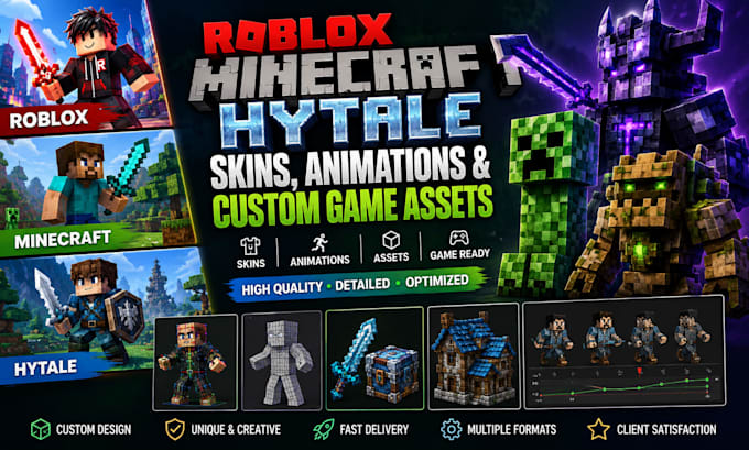 make minecraft hytale skins mobs animations and blockbench assets