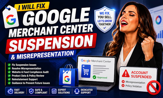 fix google merchant center suspension and misrepresentation