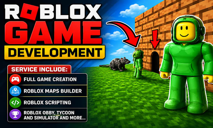 develop a complete roblox game, scripting, obby, tycoon, simulator and map
