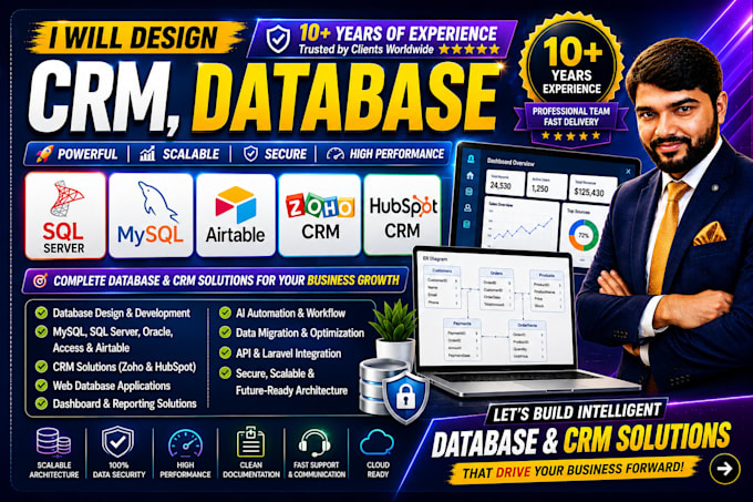 design sql database, mysql, airtable, custom, CRM, zoho, hubspot, ai web app