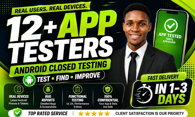 provide 14 day google play closed testing with real 12 testers 20 testers