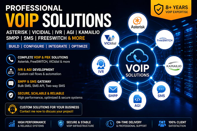 develop voip asterisks, vicidial, IVR, agi, kamailio, smpp, SMS, call freeswitch