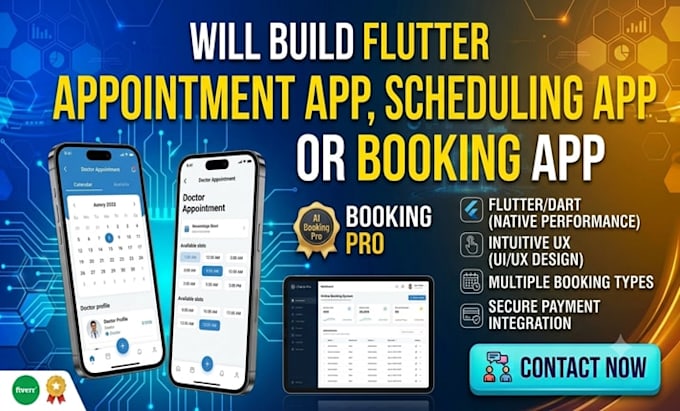 build flutter appointment app, scheduling app or booking app