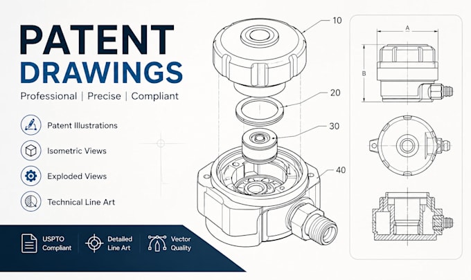 design clean patent figures technical illustrations