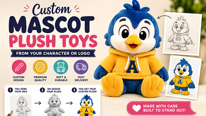 create custom mascot plush toys from your character or logo