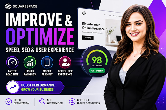improve and optimized your squarespace website speed, seo and user experience