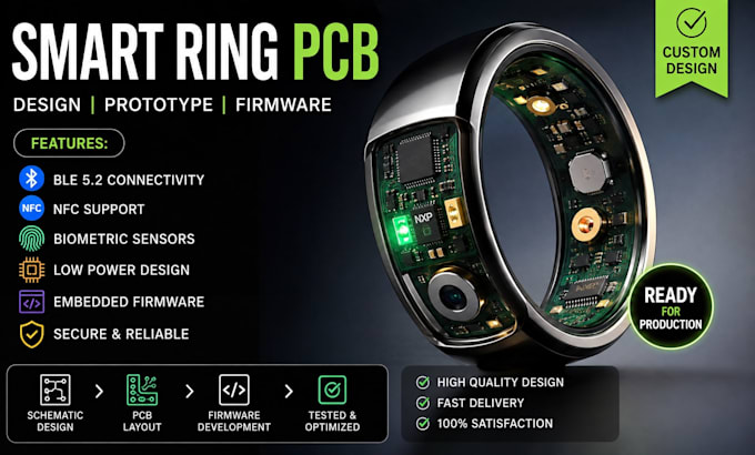 design smart ring pcb with ble, nfc, biometric sensors and embedded firmware