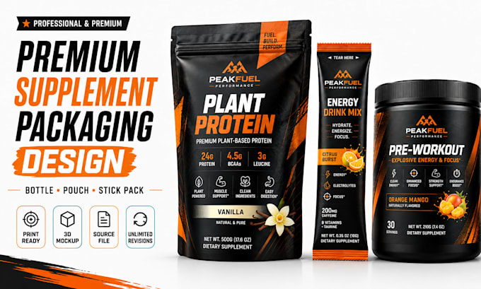 design premium supplement label and packaging with 3d mockup