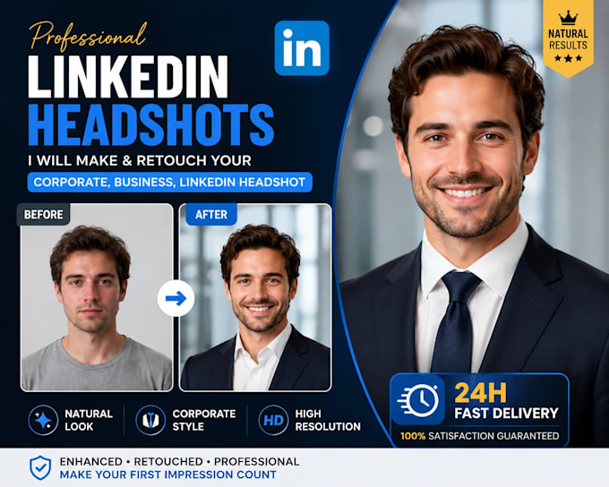 create and retouch your corporate, business, linkedin headshot