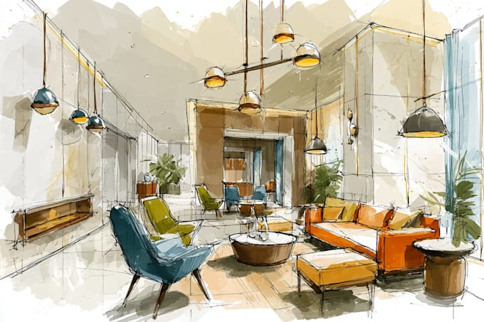 render architecture and interior concept in watercolor