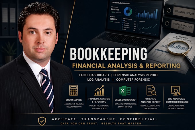 do bookkeeping, financial analysis, excel dashboard, forensic analysis report