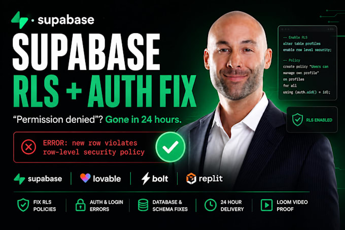 fix supabase rls policy, auth login errors and vibe coded app bugs