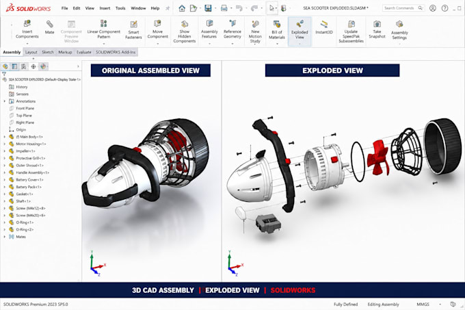 do mechanical assembly cad design exploded views bom step solidworks fusion 360
