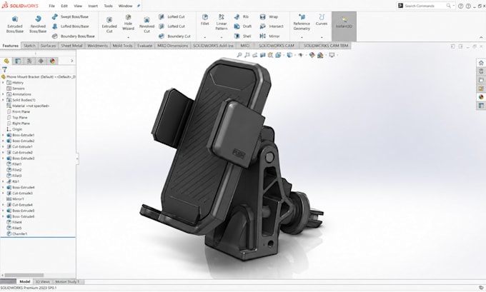 do 3d printable car accessory phone mount bracket solidworks fuison cad design