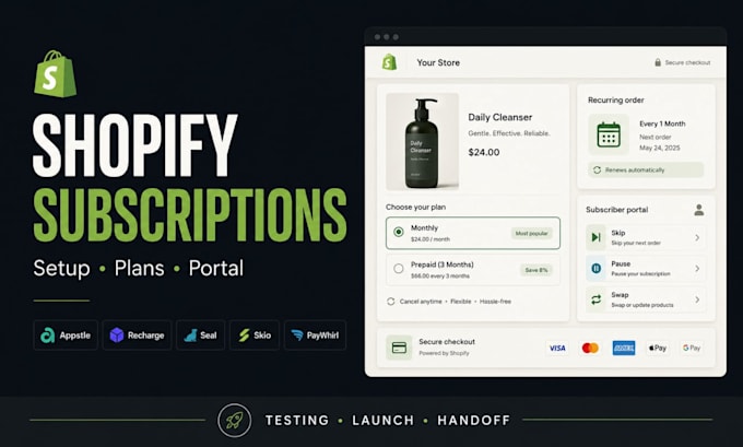 setup shopify recurring billing with appstle recharge and paywhirl