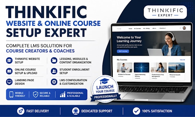 build thinkific website setup online course setup course upload landing page lms
