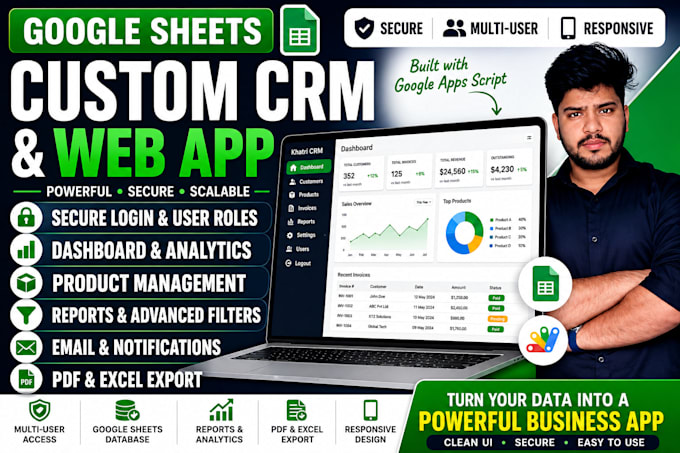 build a custom google sheets web app with login, dashboard and automation