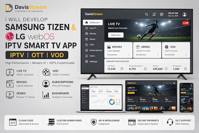 develop samsung tizen and lg webos, iptv smart TV app, ott, vod app