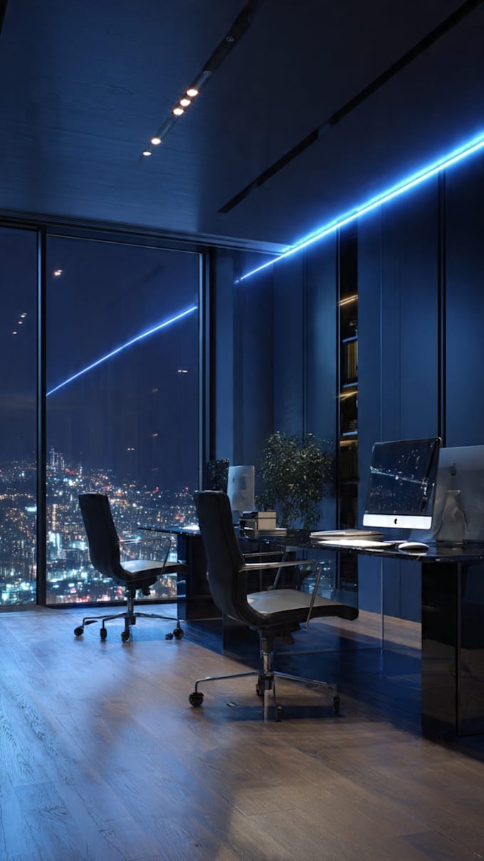 create realistic 3d office interior and room design renders