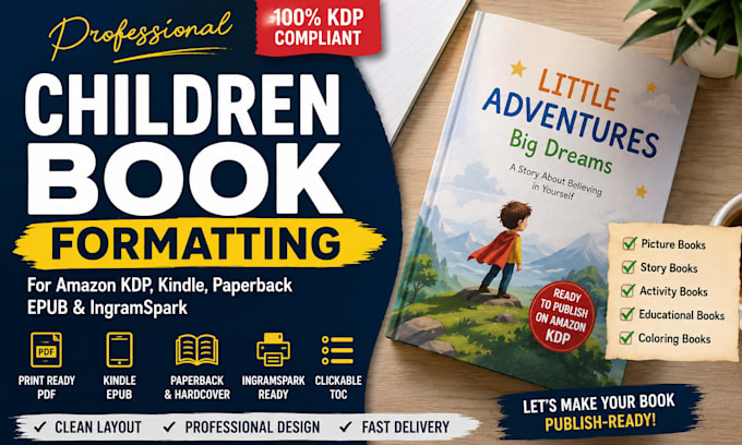 do children book formatting, KDP layout and ebook formatting