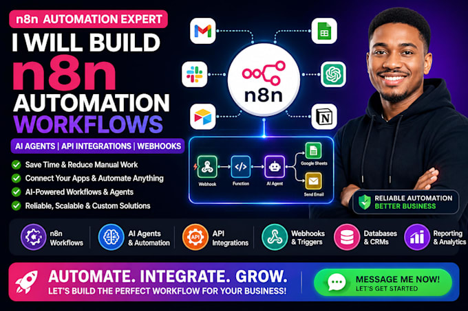 build n8n automation workflows, ai agents and API integrations