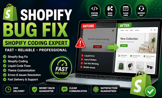 do shopify bug fix, shopify custom coding, shopify revamp, shopify website
