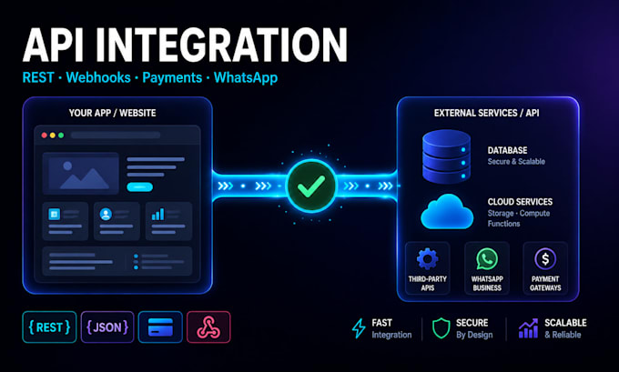 integrate any rest api, whatsapp business api or payment gateway