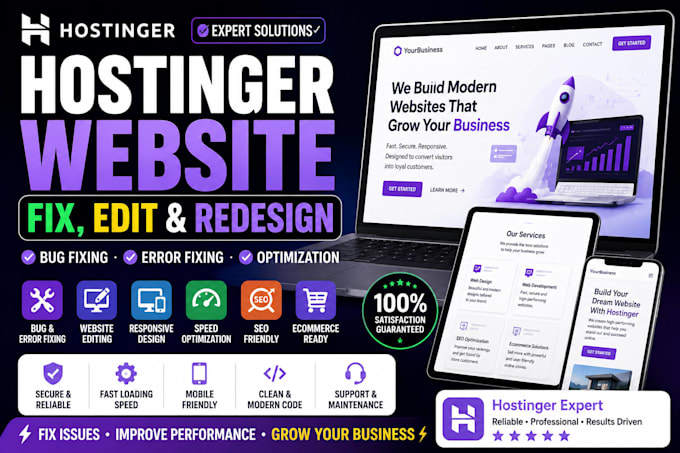 hostinger website fix, bug fixing, error fixing, editing and redesign