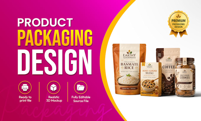 do product packaging design, bag and box design mockup bottle label design