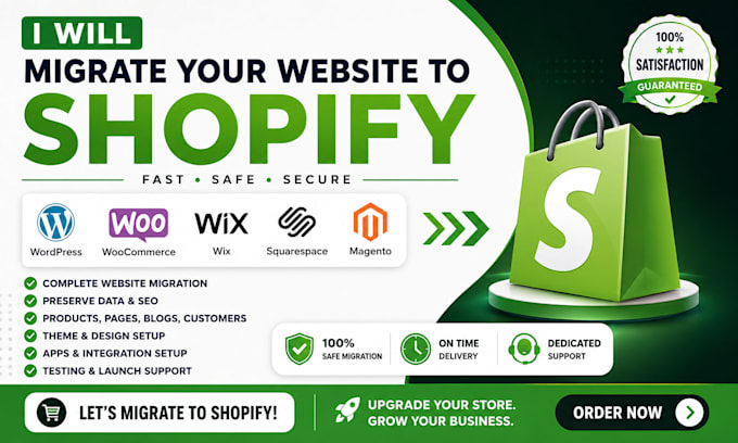 migrate wordpress to shopify, woocommerce, wix, squarespace, magento to shopify
