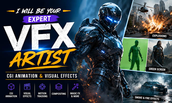 be your expert vfx artist for cgi animation visual effects