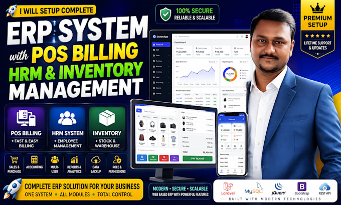 setup complete erp system with pos billing, hrm, inventory management